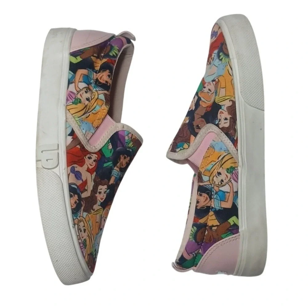 Disney Princess Sneakers Kids Size 3 Multicolor Slip On Collage Crown‎